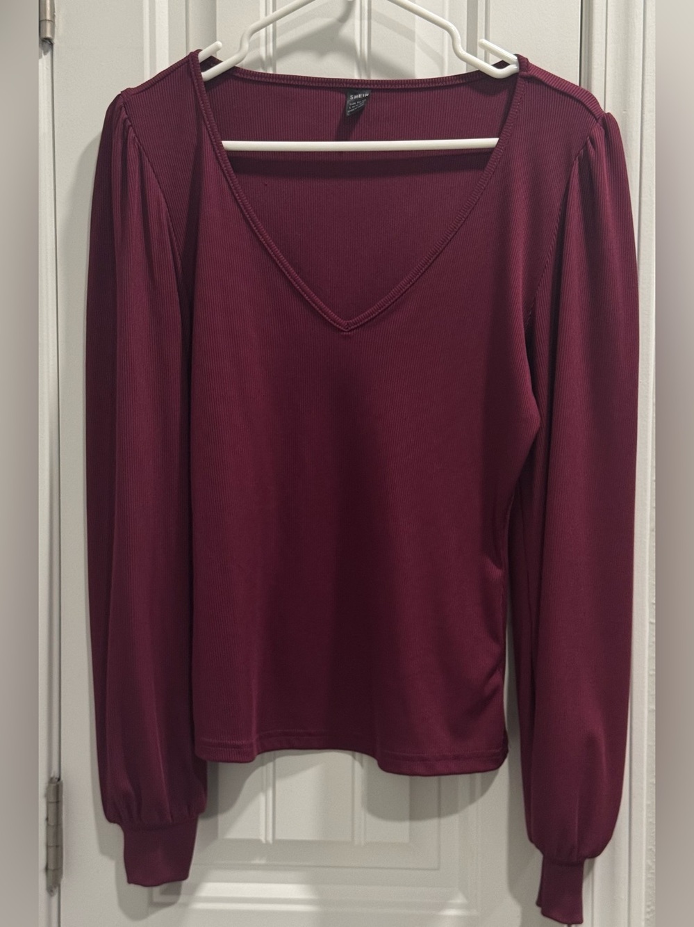 SHEIN Ribbed Long Sleeve Top in Burgundy